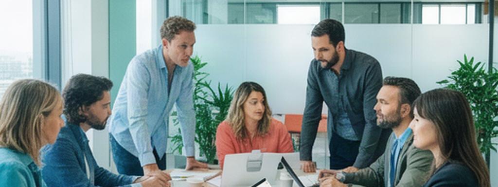 Team van consultants bespreekt kijkdata aan een tafel in een moderne kantooromgeving